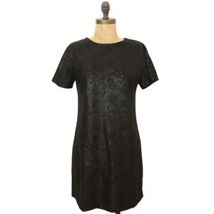 OLIVACEOUS Faux Suede Snake Print Mini Sheath Dress M Black Short Sleeve B87